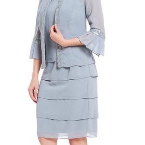 Mock 2-Piece Embroidered Chiffon Jacket Dress